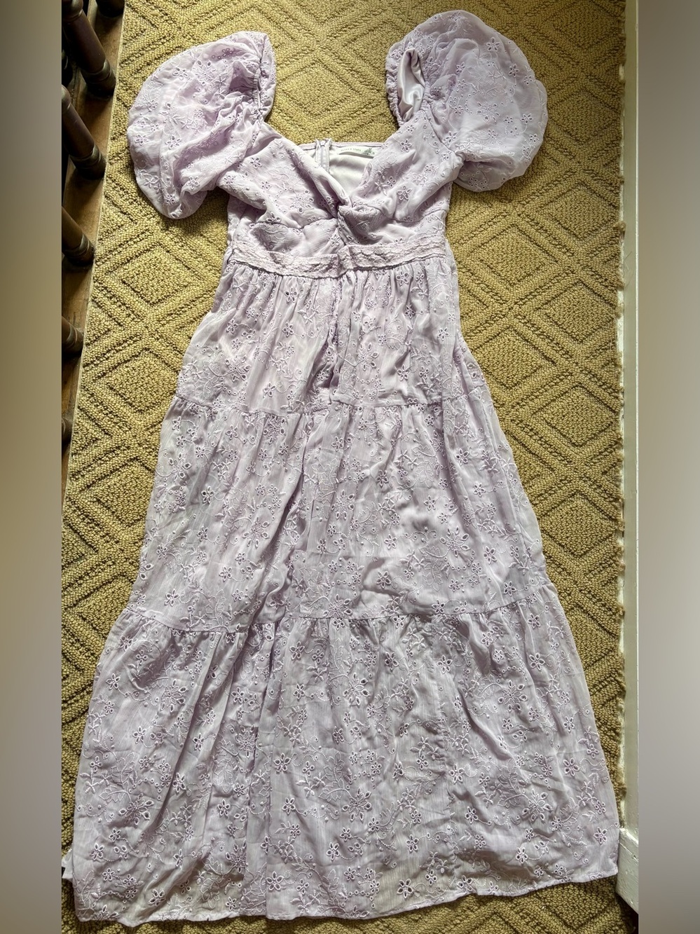 Altar'd State Lavender Eyelet Puff-Sleeve Dress